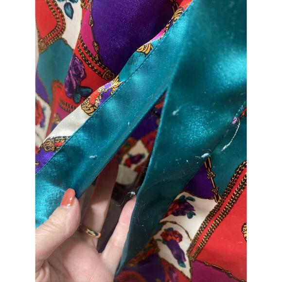 80s 90s Frederick's of Hollywood Satin Long Full Length Jewel Tone Robe Large - Picture 8 of 9